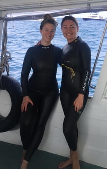 Naty [left] getting ready to free dive in Thailand